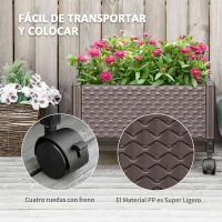 Outsunny Jardinera de Plástico con Ruedas y Agujeros de Drenaje para Cultivo de Plantas en Exterior 50x50x33 cm Marrón(m-4)