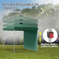 Outsunny Carpa Plegable de Jardín de 2,5x2,5 m con Altura Ajustable Anti-UV con 1 Pared Lateral y Bolsas de Arena Verde(m-5)