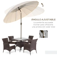 Outsunny Sombrilla de Jardín Ø250x240 cm con Manivela Parasol con Ángulo Inclinable con 18 Varillas para Exterior Crema(m-5)