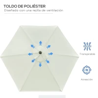 Outsunny Sombrilla de Jardín Ø230x216 cm con Apertura Manual Ángulo Ajustable e Impermeable para Terraza Piscina Crema(m-6)