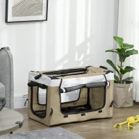 PawHut Cochecito para Perros Plegable con Vagón Desmontable 4 Puertas con Cremallera 2 Correas de Seguridad y Cojín Caqui(m-8)