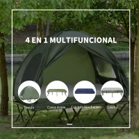Outsunny Cama Doble de Camping Plegable con Tienda de Campaña 4 en 1 Cama de Campamento Elevada con Colchón Hinchable y Bolsa de Transporte Tela Oxford Acero 193x145x180 cm Verde(m-4)