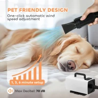PawHut 2200W Dog Hair Dryer with Auto Adjustable Temperature & Airflow, 3 Nozzles, Digital Screen, for Dogs Cats, White(m-5)