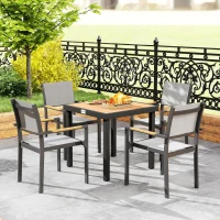 Outsunny Gartentisch Kunststoff 78 x 78 x 74 cm Wetterfest Aluminiumrahmen, Buffettisch Campingtisch für 4 Personen Balkontisch Terrassentisch Outdoor Esstisch für Garten, Terrasse Balkon Schwarz(m-8)