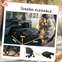 PawHut Carrito para Perros Plegable con Mango Reversible Ventana de Malla Cesta de Almacenamiento 76,5x52x95 cm Gris(m-5)