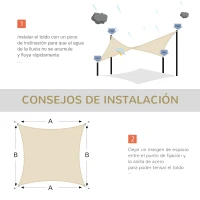 Outsunny Toldo Vela Rectangular 4x6 m con Anti-UV Anillas de Acero Inoxidable y Cuerdas de Nylon para Jardín Patio Crema(m-7)