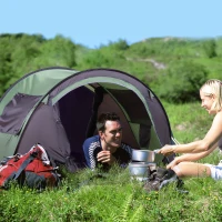 Outsunny Tienda de Camping Pop-up para 1-2 Personas Impermeable 3000 mm con Bolsillos y Bolsa de Transporte 250x150x100cm Verde(m-2)
