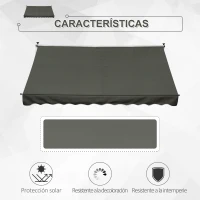 Outsunny Toldo Manual Retráctil 300x150x170-280 cm con Altura Ajustable Manivela y Protección Solar para Terraza Gris(m-4)