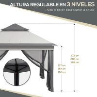 Outsunny Carpa Plegable 3,26x3,26x2,72 m con Doble Techo Altura Ajustable Mosquiteras Protección UV30+ y Bolsa de Transporte Gris(m-5)