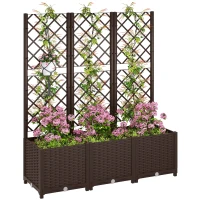 Outsunny Floreira com Treliça de PP com Drenagem e Amplo Espaço para Plantas Trepadoras Vaso com Suporte para Jardim 120x40x135 cm Marrom(m-10)