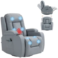 HOMCOM Massage Recliner Chair with 8 Vibration & Heat, PU Leather Recliner Armchair with Cup Holders and Side Pockets, Manual Reclining Chair with Remote, 360° Swivel, Rocking, Light Grey(m-10)