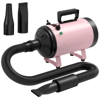 PawHut 2200W Dog Hair Dryer with Adjustable Temperature & Velocity, 3 Different Nozzles, Pink(m-1)