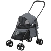 PawHut Cochecito para Perros Pequeños Plegable con Ventanas de Malla Cojín Lavable Correas de Seguridad y Marco de Acero Gris(m-11)