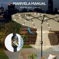 Outsunny Sombrilla Doble con Luces LED 280x146x227 cm Inclinación de 45° Manivela para Terraza Balcón Piscina Color Beige(m-6)