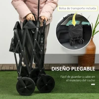 Outsunny Carro Plegable con Toldo Desmontable Longitud y Ángulo del Mango Ajustables y Bolsa de Transporte Carga 100 kg Negro(m-4)