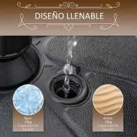 Outsunny Base de Sombrilla Rellenable de Agua 13 kg o Arena 19 kg Soporte de Parasol Redondo Apto Postes de Ø32-38 mm para Jardín Patio Terraza Ø38x21,5 cm Negro(m-5)