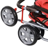 PawHut Carrito para Perros Pequeños con Toldo Ajustable Cesta de Almacenaje Portavasos y 2 Ruedas Universales 75x45x97 cm Rojo(m-9)