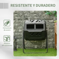 Outsunny Compostador de Tambor Giratorio con Capacidad 160 Litros de Doble Cámara y Ventilación Marco de Acero 71x65x96cm Negro(m-6)