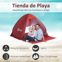 Outsunny Tienda de Playa para 2-3 Personas Pop-Up con Ventanas tipo Refugio con Protección Solar UV 200x150x119 cm Rojo(m-4)