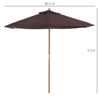 Outsunny Sombrilla de Terraza Ø250x230 cm con 6 Varillas Sistema de Cuerda para Exterior Balcón Patio Café(m-3)