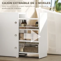 HOMCOM Mueble de Baño Estrecho con Cajón y Ruedas Organizador Independiente con 3 Compartimentos 47x30x66,5 cm Blanco(m-4)
