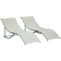 Outsunny 2 Tumbonas Plegables en Forma de S Ergonómica con Marco de Aluminio Texteline para Piscina Patio Jardín Terraza 165x61x63 cm Crema