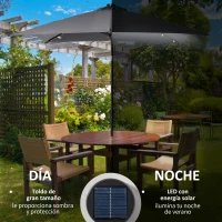 Outsunny Parasol de Terraza 268x205x248 cm con Techo Inclinable hasta 45° Luces LED Solares e Impermeable Gris Oscuro(m-4)