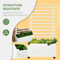 Outsunny Jardinera con Enrejado de Madera Maciza Soporte con 4 Ruedas Celosía y Malla Geotextil 76x30x155 cm Blanco(m-8)
