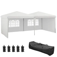 Outsunny Carpa de Jardín Plegable 6x3 m con Paredes Laterales Carpa para Fiestas Altura Ajustable con Bolsa de Transporte Blanco(m-10)