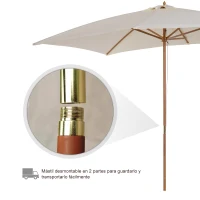 Outsunny Sombrilla Parasol 295x200x255 cm para Jardín Terraza con Mástil de Madera y Toldo de Poliéster 180g/m² Color Crema(m-7)