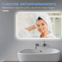kleankin Specchio Bagno con Luce LED, Sistema Anti-Appannamento e Tasti Touch, 90x60cm, Argento(m-8)