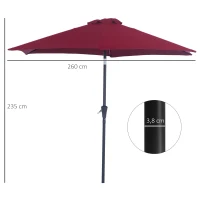 Outsunny Sombrilla para Jardín de Aluminio Ø260x235 cm Parasol de Jardín Reclinable con Manivela y 6 Varillas de Metal para Terraza Exterior Balcón Rojo(m-3)