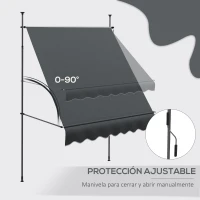 Outsunny Toldo Manual Retráctil con Manivela 200x120x210-300 cm con Altura Ajustable Impermeable y Anti-UV Gris Oscuro(m-5)