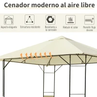 Outsunny Cenador de Jardín 3x3x2,6 m Pabellón de Exterior Gazebo con Marco de Acero y 8 Orificios de Drenaje Impermeable para Patio Crema(m-4)