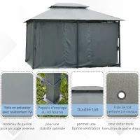 Outsunny Tonnelle barnum pavillon de jardin style colonial double toit toiles latérales amovibles 3L x 4l x 2,8H m gris(m-5)