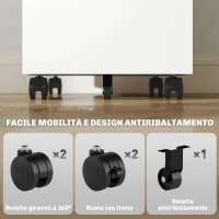 Vinsetto Schedario Portadocumenti in Acciaio a 5 Ruote con 2 Cassetti e Vassoio Portapenne, 30x43.5x60 cm, Bianco(m-7)