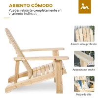 Outsunny Silla de Jardín Adirondack Asiento Extra Ancho Carga 150 kg para Patio Terraza Balcón 78x89x88 cm Natural(m-6)