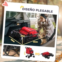 PawHut Carrito para Perros Plegable con Mango Reversible Ventana de Malla Cesta de Almacenamiento 76,5x52x95 cm Rojo(m-5)