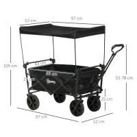 Outsunny Carro Plegable con Toldo Desmontable Longitud y Ángulo del Mango Ajustables y Bolsa de Transporte Carga 100 kg Negro(m-3)
