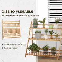 Outsunny Soporte para Plantas de Bambú Escalera para Flores Plegable para Interior y Exterior 100x39x97 cm Natural(m-5)