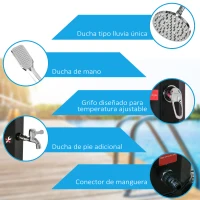 Outsunny Ducha Solar de Exterior de 35L con 2 Cabezales de Ducha Grifo y Agua Caliente 0-55℃ para Jardín 17,5x14,5x216 cm Negro(m-5)