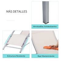 Outsunny Set de 2 Tumbonas Jardín Exterior con Mesa Auxiliar de Vidrio Templado Tumbonas con Respaldo Reposabrazos para Patio Piscina Terraza Exterior Beige(m-7)