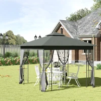 Outsunny 3 x 3(m) Steel Frame Double Roof Garden Gazebo - Grey(m-2)