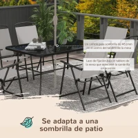 Outsunny Juego de Comedor de Jardín de 7 Piezas con Mesa con Orificio para Sombrilla y 6 Sillas Plegables para Terraza Patio Gris(m-6)