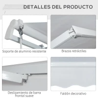 Outsunny Toldo Manual Retráctil 350x250 cm Toldo para Balcón con Manivela de Metal Impermeable y Anti-UV Toldo Enrollable de Exterior para Jardín Terraza Ventanas Blanco(m-7)