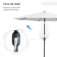 Outsunny Sombrilla de Jardín Ø295x250 cm con Manivela Parasol Exterior con Mecanismo de Inclinación y Poste Desmontable de Metal para Terraza Piscina Patio Blanco(m-8)