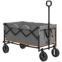 Outsunny 160L Festival Trolley on Wheels, Folding Camping Trolley Cart w/ Tailgate, 100kg Heavy Duty Garden Collapsible Folding Wagon w/Adjustable Handle, Carry Bag for Beach Picnic, Grey and Orange(m-1)