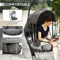 Outsunny Hanging Egg Chair Swing Hammock Chair with Stand, Cushion and Retractable Canopy, for Indoor and Outdoor, Grey(m-5)