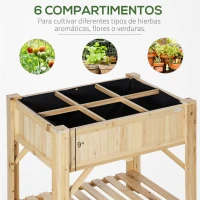 Outsunny Huerto Urbano de Madera  78,5x58x81 cm Mesa de Cultivo con 6 Compartimentos y Estante Inferior para Plantas Flores en Jardín Terraza Exterior Color Natural(m-4)