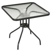Outsunny Mesa de Jardín Cuadrada 76x76x72 cm con Agujero para Sombrilla y Encimera de Vidrio Templado para Patio Terraza Negro(m-1)